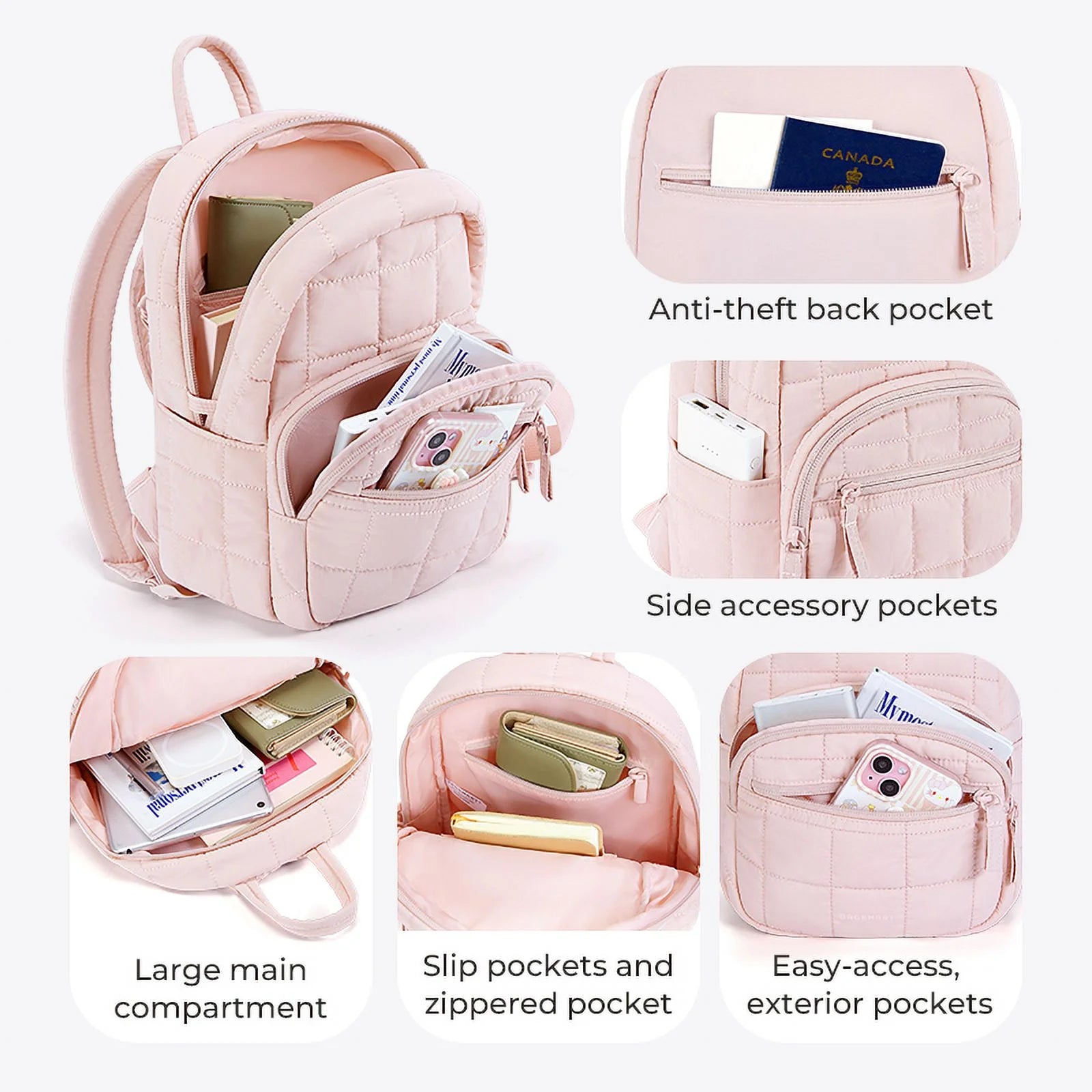 BAGSMART Quilted Mini Backpack – Lightweight, Water-Resistant & Stylish Daily Bag